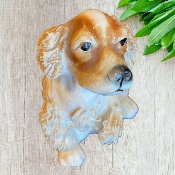 Vintage Porcelain Cocker Spaniel Dog Brown And White Spaghetti Trim Figurine - Picture 2 of 9